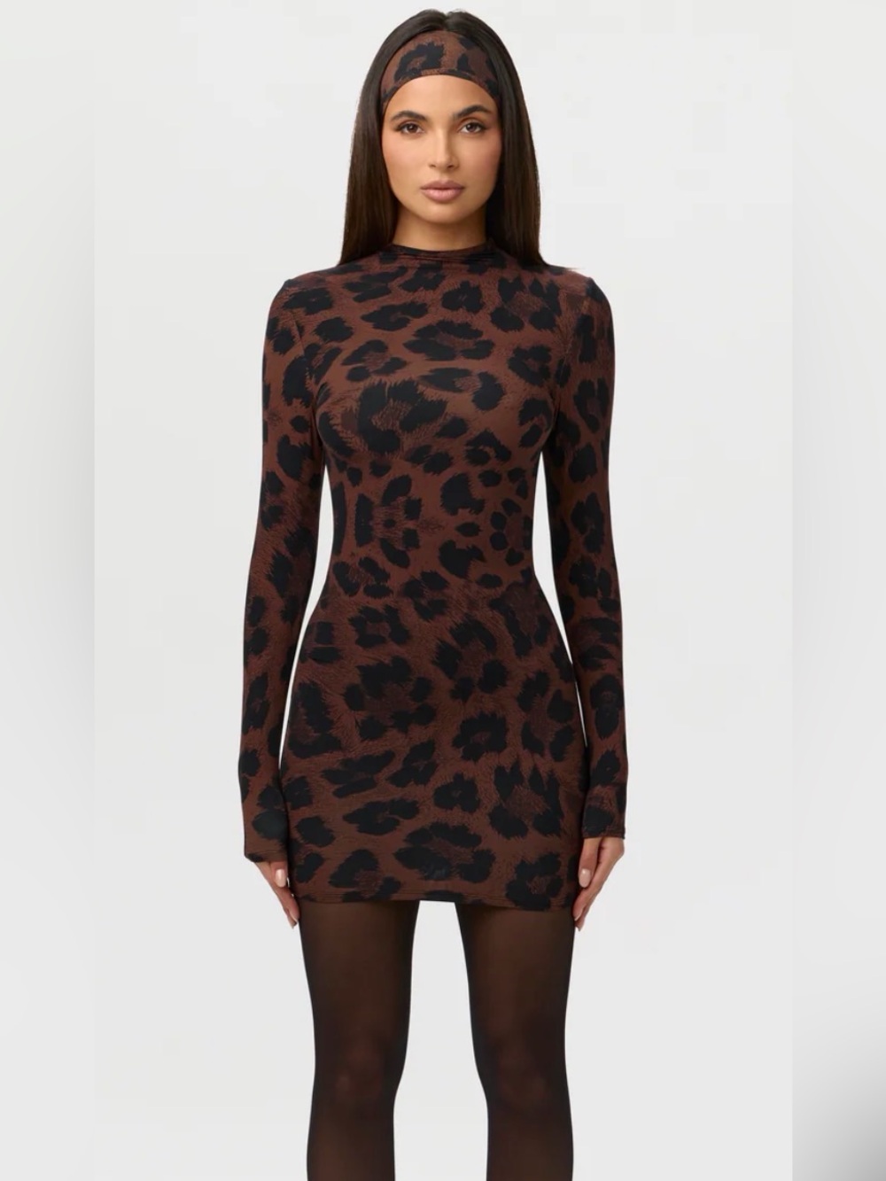 naked wardrobe Brown & Black Leopard-Print Long-Sleeve Mini Dress